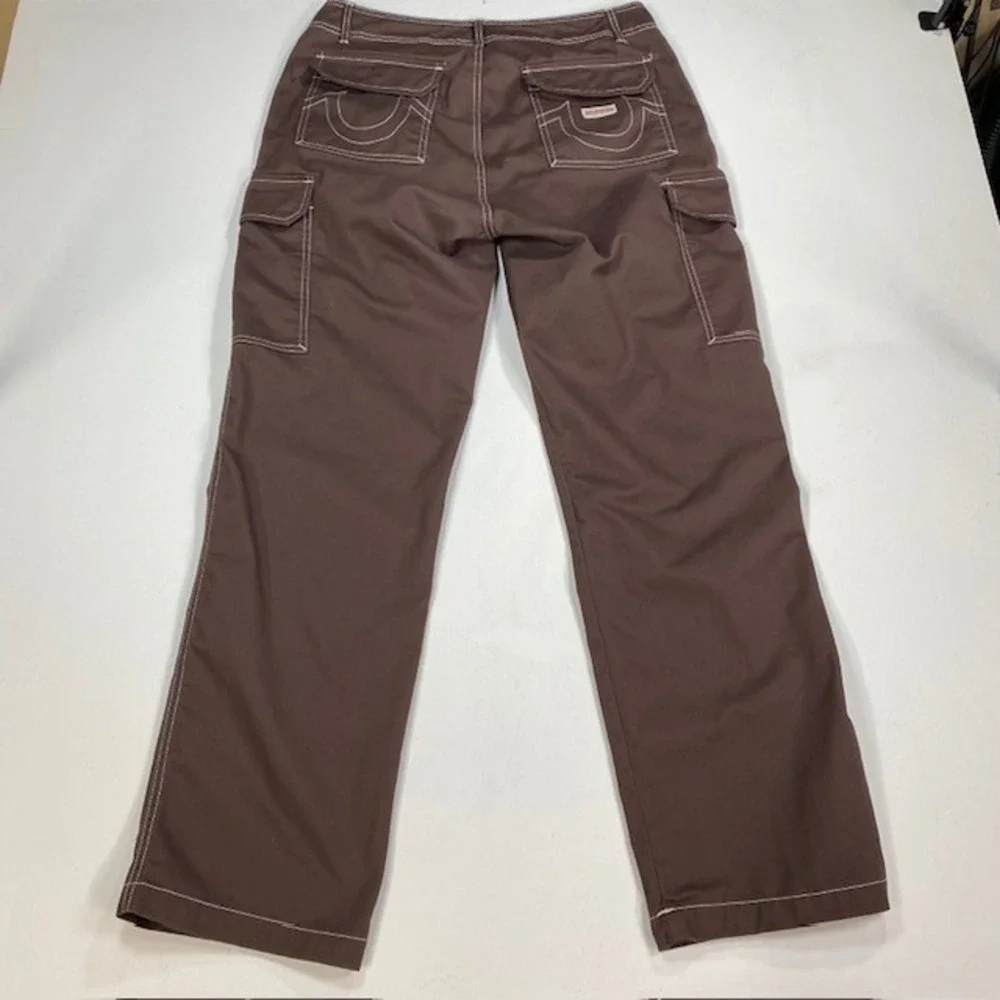 True Religion‎ Mens Brown Cargo Pants Contrast Stitch Straight Leg 32x31.5